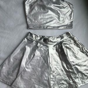 Silver/Gray Ultimate Bandeau Cropped Top and Mini Skirt Set